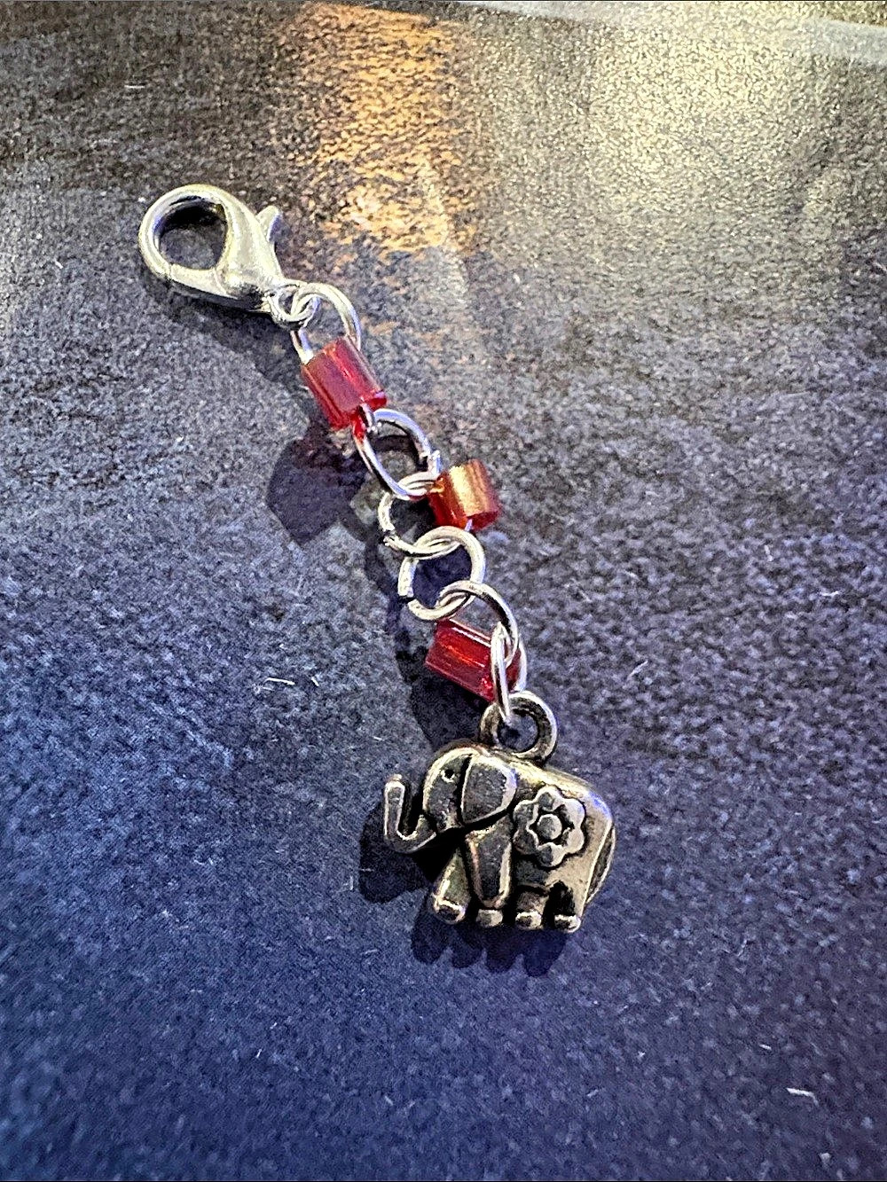 Elephant Charm Bracelet in Silver & Red